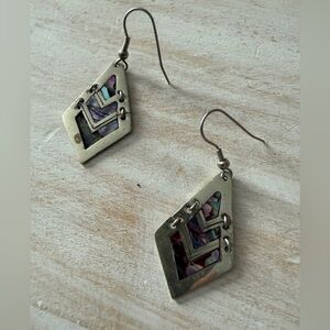 Vintage Silver Chevron Link Drop Earrings Mexico alpaca